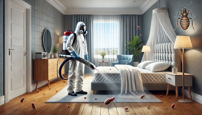 Fumigación contra chinches en un dormitorio
